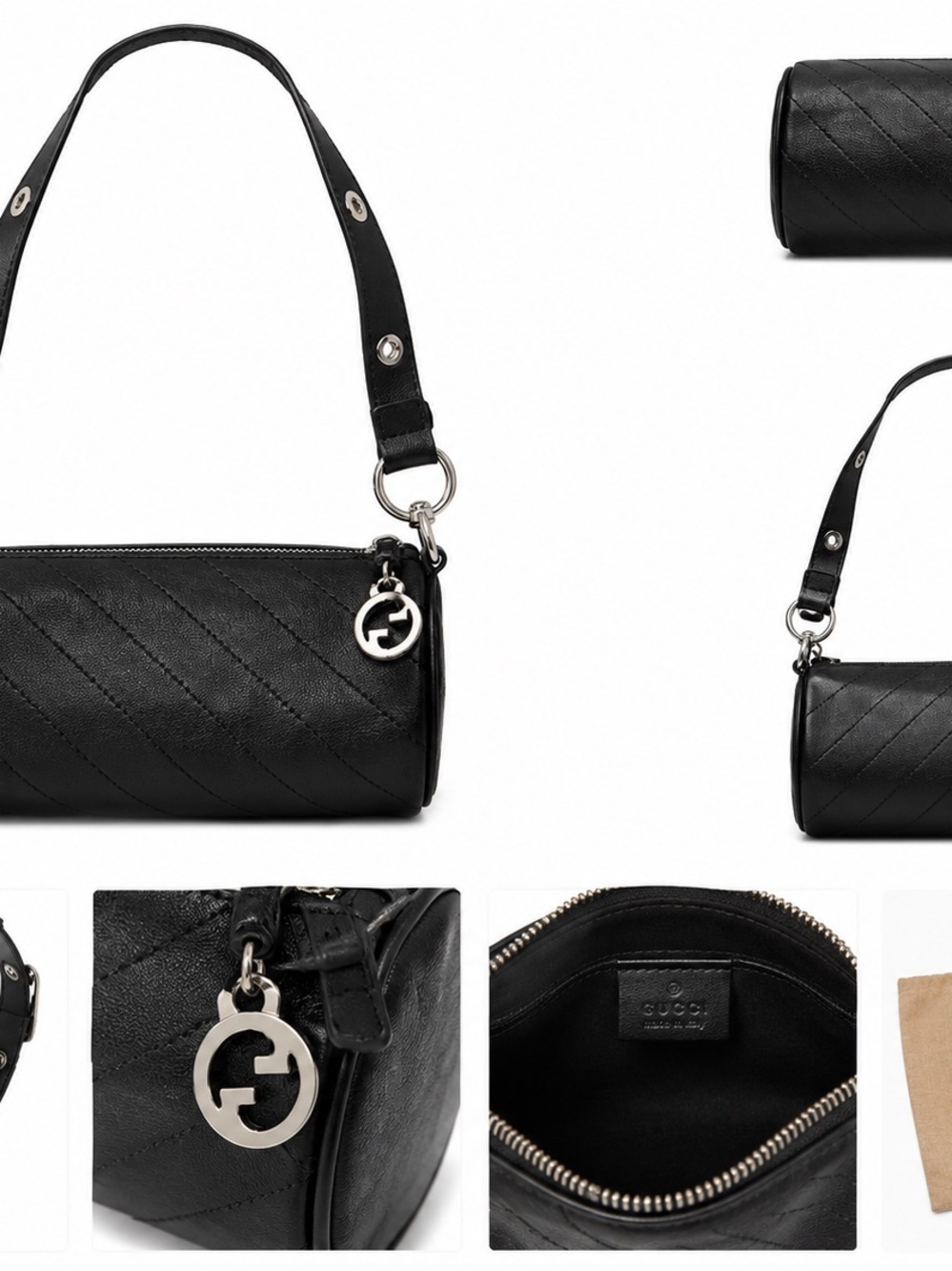 GUCCI Mini Blondie‎ Black Leather Shoulder Bag Interlocking G Charm w/Dust Bag